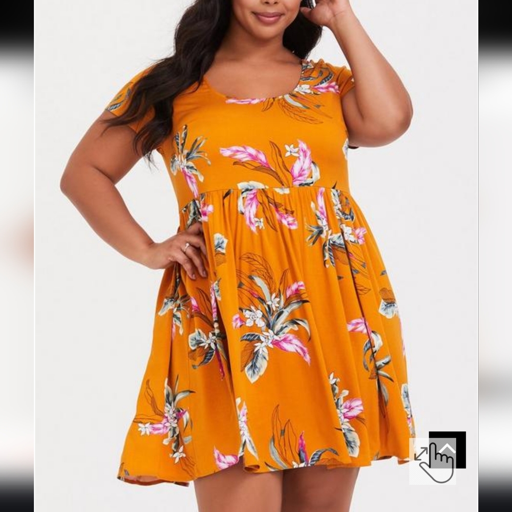 Torrid yellow floral Mini Challis Skater Dress